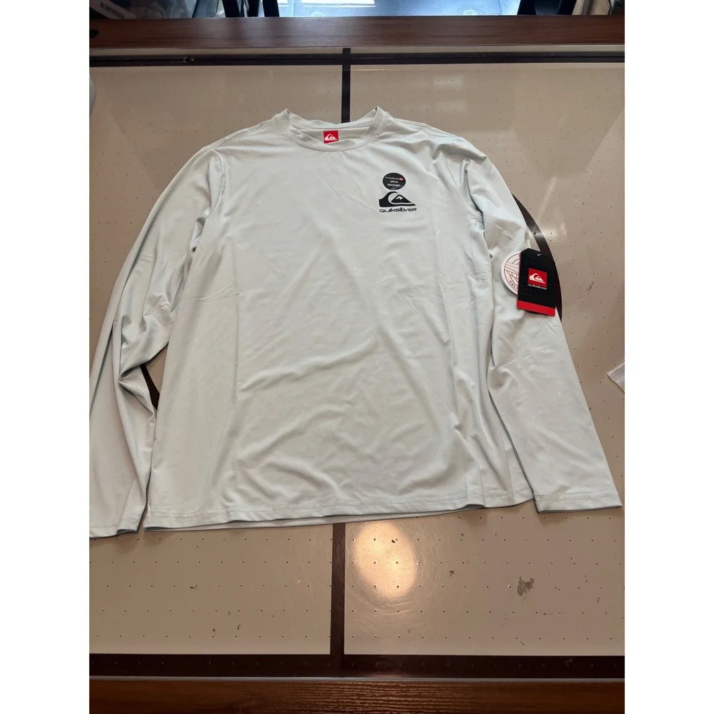 404 Quiksilver Mens Long Sleeve Rash Guard UPF 50+ Surf Shirt Light Blue M NWT